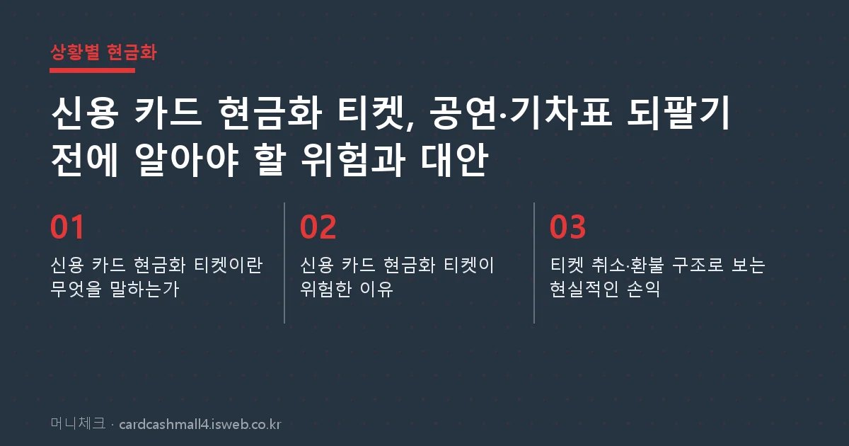신용 카드 현금화 티켓 핵심 내용을 정리한 요약 카드