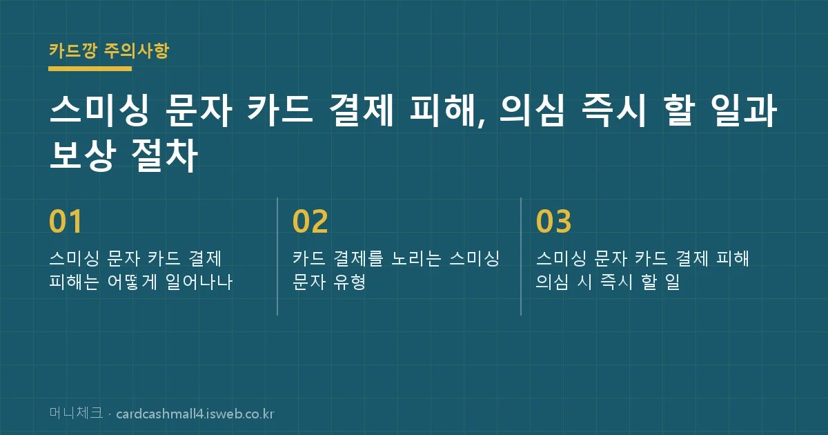 스미싱 문자 카드 결제 피해 핵심 내용을 정리한 요약 카드